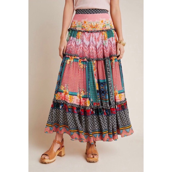NWT ANTHROPOLOGIE BHANUNI BY JYOTI CELINA TIERED MAXI SKIRT - Picture 9 of 16